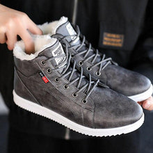 Load image into Gallery viewer, Men's Black Business Winter Shoes Casual High Top Cotton Leather Boots Plush Warm Sneakers Waterproof Snow Booties Fashion Sporting Shoes Leather Boots Winter Sneakers Outdoor Casual Office Shoes