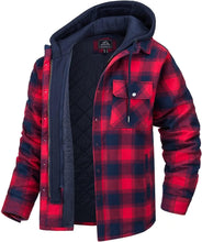 将图片加载到图库查看器,Men's Modern Warm Jacket With Removable Hood Winter Coats Men's Hooded Jackets Fashionable Autumn Jackets Winter Warm Coat Thick Hoodie Long Sleeve Outdoor Plaid Shirt Jackets