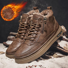将图片加载到图库查看器,Men's Winter Cotton Shoes High-Top Fashion Casual Trend Boots Flat Shoes Winter Snow Boots Warm Ankle Booties Outdoor Work Shoes For Cold Weather Soft Comfortable Walking Brown Shoes