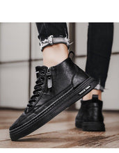 将图片加载到图库查看器,Men's Winter Cotton Shoes High-Top Fashion Casual Trend Boots Flat Shoes Winter Snow Boots Warm Ankle Booties Outdoor Work Shoes For Cold Weather Soft Comfortable Walking Brown Shoes