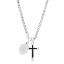 Load image into Gallery viewer, Men Stainless Steel Necklace with Cross and St. Benedict Pendants