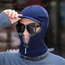 将图片加载到图库查看器,Men Winter Knitted Hat With Zipper New Add Fur Lined Warm Brim Winter Hats For Men Keep Face Ear Warm Balaclava Cap Balaclava Gorgas Bonnet Knitted Hat Windproof Ski Mask Cold Weather Face Mask Motorcycle Balaclava Hood Warmer Winter Sports Cap
