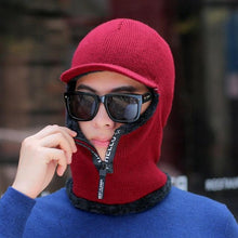 将图片加载到图库查看器,Men Winter Knitted Hat With Zipper New Add Fur Lined Warm Brim Winter Hats For Men Keep Face Ear Warm Balaclava Cap Balaclava Gorgas Bonnet Knitted Hat Windproof Ski Mask Cold Weather Face Mask Motorcycle Balaclava Hood Warmer Winter Sports Cap