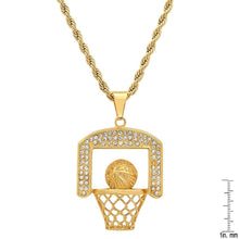 Load image into Gallery viewer, Men's 18k Gold Plated Stainless Steel and Simulated Diamonds Basketball Pendant