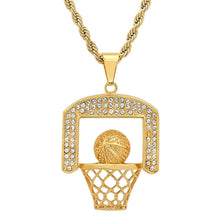 Load image into Gallery viewer, Men's 18k Gold Plated Stainless Steel and Simulated Diamonds Basketball Pendant