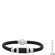 Load image into Gallery viewer, Men's Black Braided Leather, Black Threat and Stainless Steel Bracelet