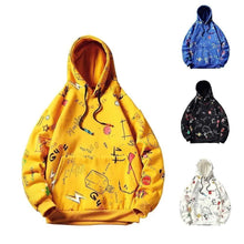 将图片加载到图库查看器,Mens Casual Hoodie Sweatshirt Vintage Yellow Painted Style Hip Hop Creativity Streetwear Men Hooded Sweatshirt Streetwear Loose Hoodies Letter Printing Hoody