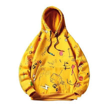 将图片加载到图库查看器,Mens Casual Hoodie Sweatshirt Vintage Yellow Painted Style Hip Hop Creativity Streetwear Men Hooded Sweatshirt Streetwear Loose Hoodies Letter Printing Hoody