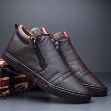 将图片加载到图库查看器,Mens Casual Winter Warm Ankle Boots Fashion Snow Boots Outdoor Footwear Black Sneakers Men's Leather Lined Warm Anti-slip Outdoor Work Shoes