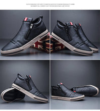 将图片加载到图库查看器,Mens Casual Winter Warm Ankle Boots Fashion Snow Boots Outdoor Footwear Black Sneakers Men's Leather Lined Warm Anti-slip Outdoor Work Shoes