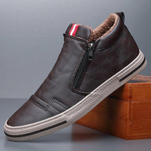 将图片加载到图库查看器,Mens Casual Winter Warm Ankle Boots Fashion Snow Boots Outdoor Footwear Black Sneakers Men's Leather Lined Warm Anti-slip Outdoor Work Shoes