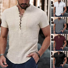 Load image into Gallery viewer, Men's Popover Shirt Short Sleeve Plain V Neck