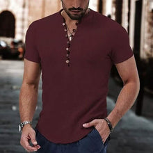 Load image into Gallery viewer, Men's Popover Shirt Short Sleeve Plain V Neck