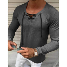 Load image into Gallery viewer, Men's Solid V Neck Long Sleeved Cotton Linen Shirt