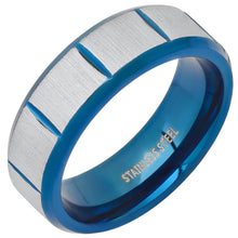 Load image into Gallery viewer, Men's Two Tone Blue IP and Stainless Steel Ring