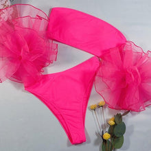 Load image into Gallery viewer, Mesh Ruffle Swimsuit Female Bikini Strapless Swimwear Women High Waist Bikini Set Black Pink Bathing Suit Women Ruffle Bikini Yellow Swimsuit Two Piece Flounce Bathing Suit Set