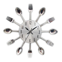 Load image into Gallery viewer, Metal Kitchen Wall Clock Creative Kitchen Wall Clock 3D Modern Creative Kitchen Cutlery Spoon Fork Time Like Wall Clock Wall Sticker Room Home Decoration Quartz Wall Art Cutlery Mounted Clocks Modern Design Home Decorative