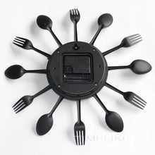 Load image into Gallery viewer, Metal Kitchen Wall Clock Creative Kitchen Wall Clock 3D Modern Creative Kitchen Cutlery Spoon Fork Time Like Wall Clock Wall Sticker Room Home Decoration Quartz Wall Art Cutlery Mounted Clocks Modern Design Home Decorative