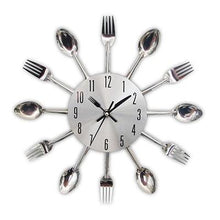 Load image into Gallery viewer, Metal Kitchen Wall Clock Creative Kitchen Wall Clock 3D Modern Creative Kitchen Cutlery Spoon Fork Time Like Wall Clock Wall Sticker Room Home Decoration Quartz Wall Art Cutlery Mounted Clocks Modern Design Home Decorative