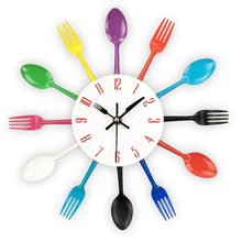 Load image into Gallery viewer, Metal Kitchen Wall Clock Creative Kitchen Wall Clock 3D Modern Creative Kitchen Cutlery Spoon Fork Time Like Wall Clock Wall Sticker Room Home Decoration Quartz Wall Art Cutlery Mounted Clocks Modern Design Home Decorative