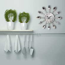 Load image into Gallery viewer, Metal Kitchen Wall Clock Creative Kitchen Wall Clock 3D Modern Creative Kitchen Cutlery Spoon Fork Time Like Wall Clock Wall Sticker Room Home Decoration Quartz Wall Art Cutlery Mounted Clocks Modern Design Home Decorative