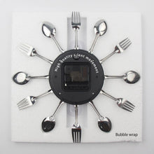 Load image into Gallery viewer, Metal Kitchen Wall Clock Creative Kitchen Wall Clock 3D Modern Creative Kitchen Cutlery Spoon Fork Time Like Wall Clock Wall Sticker Room Home Decoration Quartz Wall Art Cutlery Mounted Clocks Modern Design Home Decorative