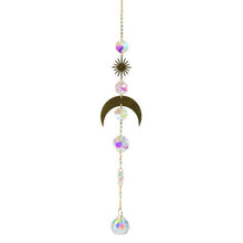 将图片加载到图库查看器,Metallic Hoop Moon Sun Catcher Hanging Crystal Pendant Chandelier Lamps Light Crystals Glass Pendants Light Rainbow Maker Wind Chime Hanging Drop Gift of Good Luck Garden Decor Hanging Ornament For Home Decoration