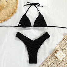 将图片加载到图库查看器,Micro Pleated Bikini Women Swimsuit Halter Bikini Set Triangle Swimwear Female Beach Wear Bathing Suit Two Piece Bikini Double Shoulder Straps Cute Swimsuit Triangle Bathing