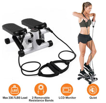 Load image into Gallery viewer, Mini Fitness Stepper with 2 Resistance Bands LCD Monitor