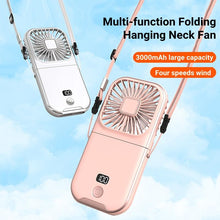 将图片加载到图库查看器,Mini Portable Outdoor Hand Fan Hanging Neck Fan USB Charging 3000mAh Battery Powered 180° Folding Wireless Table Air Cooling Fan 4 Adjustable Speed Portable Pocket Fan for Office Outdoor Travel