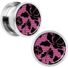 Load image into Gallery viewer, Pink Floral Lace Steel Screw Fit Plug Set 1/2