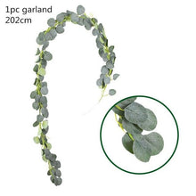 Load image into Gallery viewer, Modern Artificial Green Eucalyptus Leaves Garland Wisteria Rattan Fake Decor Silk Leaf Vines For Wedding Birthday Party Decor