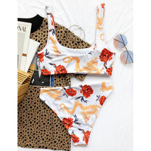 Load image into Gallery viewer, Modern Blue High Waist Bikini Push Up Swimwear Women Dragon Printed Bikini Set Retro Swimsuit Women's High Waist Bikini Swimsuits Twist Push Up Two Piece Bathing Suits Tummy Control Swimwear