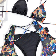 Load image into Gallery viewer, Modern Blue High Waist Bikini Push Up Swimwear Women Dragon Printed Bikini Set Retro Swimsuit Women's High Waist Bikini Swimsuits Twist Push Up Two Piece Bathing Suits Tummy Control Swimwear