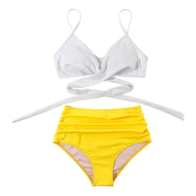 Load image into Gallery viewer, Modern Floral Bikini 2 Pieces Flower Print Bikini Set Women Crisscross High Waist String 2 Piece Bathing Suits High Waist Women's Swimsuit Shorts Solid Bikini Floral Summer Bikini Set