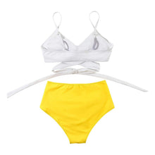 Load image into Gallery viewer, Modern Floral Bikini 2 Pieces Flower Print Bikini Set Women Crisscross High Waist String 2 Piece Bathing Suits High Waist Women's Swimsuit Shorts Solid Bikini Floral Summer Bikini Set
