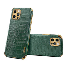 将图片加载到图库查看器,Modern Green Leather Case for iPhone 14 Pro Max Mini 13 11 Pro Max X XR XS Max 13 Mini Cases Luxury PU Leather Covers Luxury Cover Gold Edge for Women Girls Slim Leather Elegant Iphone Protective Cover