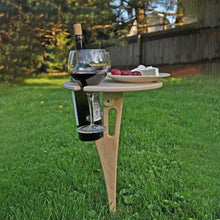 Load image into Gallery viewer, Modern Outdoor Portable Foldable Wood Wine Table With Round Desktop Mini Wooden Easy To Carry Rack Picnic Party Travel Tools Event Romantic Dinner Celebrations Outdoors