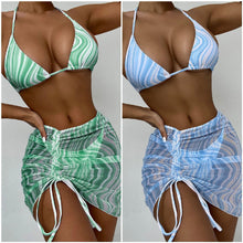 Load image into Gallery viewer, Modern Print Bikini Triangle Swimsuit Bikini 3 Piece Set Women's Swimsuit with Short Mesh Sheer Wrap Cover Ups Beach Skirt Bathing Suit Women Halter Swimwear Women Skirt 3 Pieces Set Elegant Bathing Suit Beach Wear