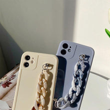 Load image into Gallery viewer, Modern Pure Color Sparkle Strap Luxury Classic Design Solid Color Chain Protective Cover Simple Wrist Chain Phone Case For iPhone 13 Pro Max XS MAX 14 Pro Max XR XS 7 8 Plus SE Soft Shell Cover For Iphone
