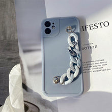 Load image into Gallery viewer, Modern Pure Color Sparkle Strap Luxury Classic Design Solid Color Chain Protective Cover Simple Wrist Chain Phone Case For iPhone 13 Pro Max XS MAX 14 Pro Max XR XS 7 8 Plus SE Soft Shell Cover For Iphone