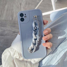 Load image into Gallery viewer, Modern Pure Color Sparkle Strap Luxury Classic Design Solid Color Chain Protective Cover Simple Wrist Chain Phone Case For iPhone 13 Pro Max XS MAX 14 Pro Max XR XS 7 8 Plus SE Soft Shell Cover For Iphone