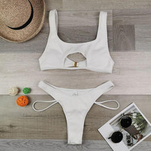 Load image into Gallery viewer, Modern White Bikini Hollow Out Swimsuit Female High Cut Swimwear Solid Fashion Bathing Suit Beach Wear Women's Front Cutout Bikini Sets Two Piece Summer Party Bathing Suits