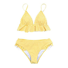 将图片加载到图库查看器,Modern Yellow Mid-waist Women Bikinis Set Swimwear Women's Bathing Suits Ruffles Bikini Sets Low Rise Two Piece Swimsuit Women Swimsuits Bathing Suit Women Yellow Ruffled Beachwear Bikini