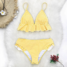 将图片加载到图库查看器,Modern Yellow Mid-waist Women Bikinis Set Swimwear Women's Bathing Suits Ruffles Bikini Sets Low Rise Two Piece Swimsuit Women Swimsuits Bathing Suit Women Yellow Ruffled Beachwear Bikini