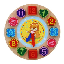 Load image into Gallery viewer, Montessori Cartoon Animal Educational Wooden Beaded Geometry Digital Clock Puzzles Matching Clock Toy For Children