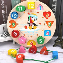Load image into Gallery viewer, Montessori Cartoon Animal Educational Wooden Beaded Geometry Digital Clock Puzzles Matching Clock Toy For Children