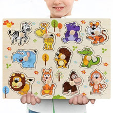Load image into Gallery viewer, Montessori Wooden Puzzles Hand Grab Boards Toys Tangram Baby Educational Toys Cartoon Vehicle Animals Fruits 3D Puzzles