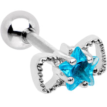 Load image into Gallery viewer, 16G 1/4 Aqua Star CZ Gem Bow Tie Cartilage Tragus Earring