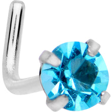 Load image into Gallery viewer, 20G 1/4 Aqua 3mm CZ Gem Steel L-Shape Nose Ring